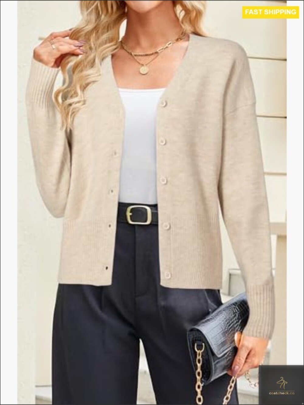 Lightweight Wool Blend Cardigan Chunky V-Neck Button Down Business Casual - Picture 3 of 6